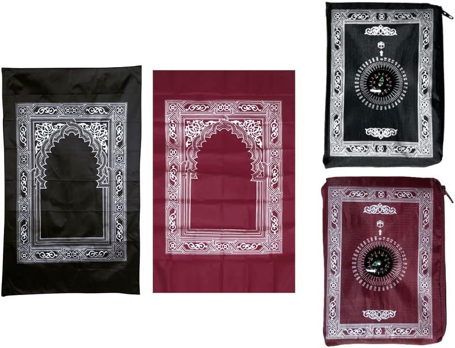 2 Pieces Prayer Mat, Musilm Prayer Mat, Polyester Prayer Rug, Portable Travel Prayer Mat, Travel Prayer Rug with Compass, for Muslim Prayer, Ramadan (60CMx100CM)