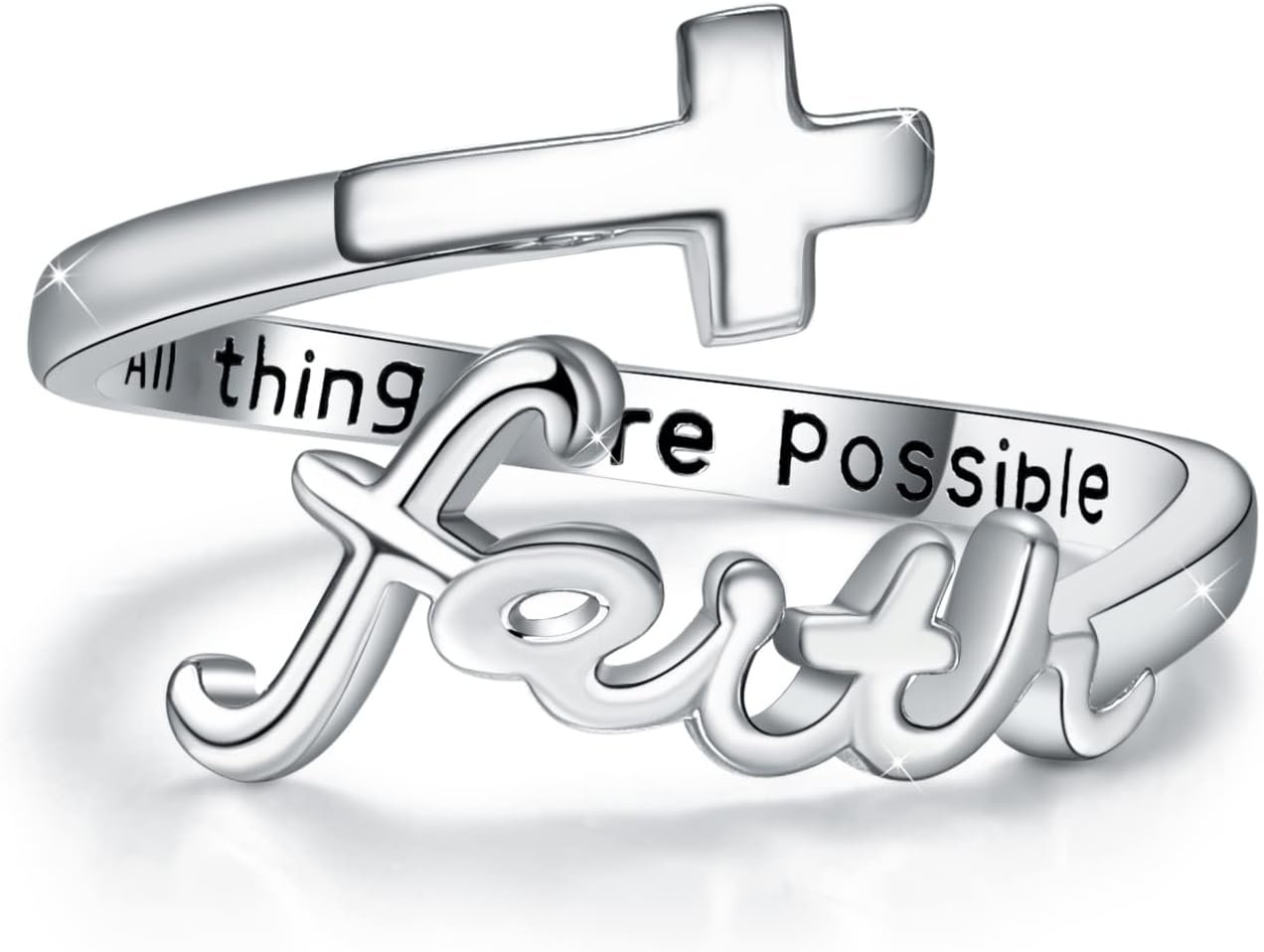 Cross Ring, Faith Ring Sterling Silver Adjustable Cross Wrap Ring Christian Fashion Band Ring for Women Girlfriend Gift