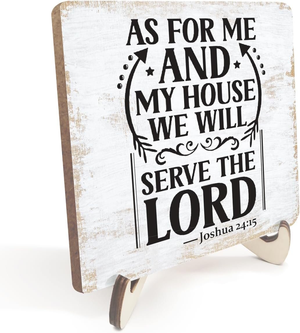 Inspirational House Wood Sign Rustic Desk Decor Decorative Positive Christian Religious Bible Verse Faith Decorations for Home Farmhouse Office House Decor Table Shelf Wooden Plaque with Wood Stand