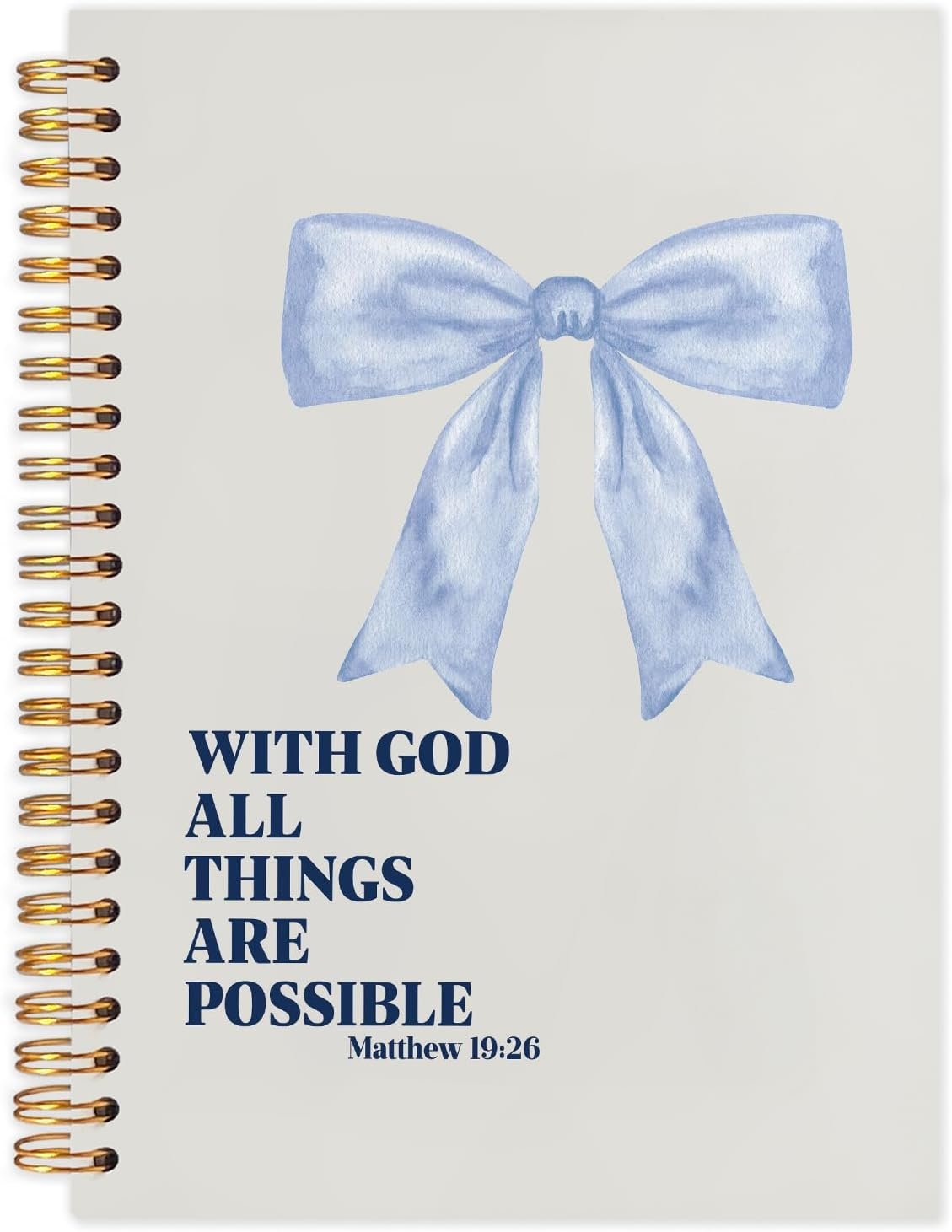 Coquette Blue Bow Christian Spiral Journal Notebook 5.5×8.3in, with God All Things are Possible Inspirational Prayer Journal for Woman, Inspirational Bible Notebooks for Note Taking