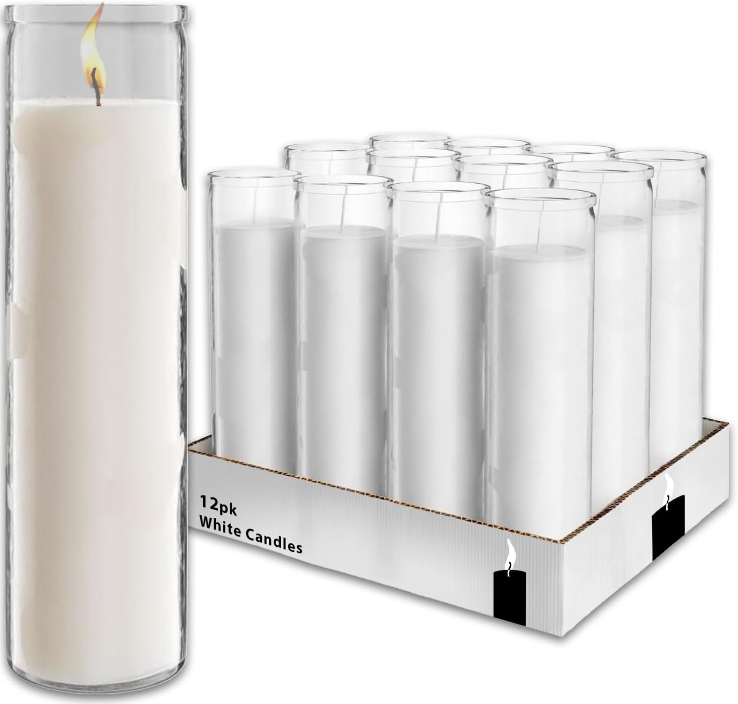 Generic White 8″ Prayer Glass Candles – 12 Pack Devotional Candles for Vigils, Prayers, Blessings, Ceremonies | Bulk White Candles in Glass
