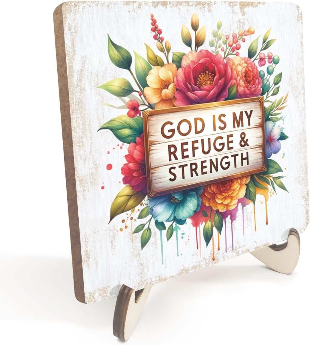 Inspirational Floral Christian Gifts for Women Religious Bible Verse Wood Sign Rustic Desk Decor Decorative Farmhouse Girls Room Decorations Desk Office Accessories Centerpieces Table Wooden Plaque