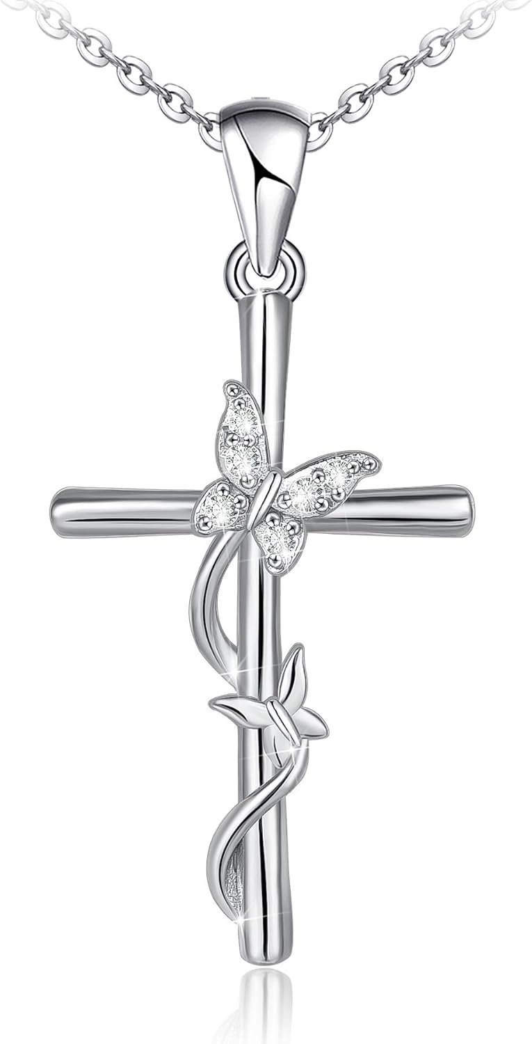 Distance Cross Necklace for Women 925 Sterling Silver Jewelry Pendant Necklace for Mom Wife Gift for Mother’s Day or Birthday