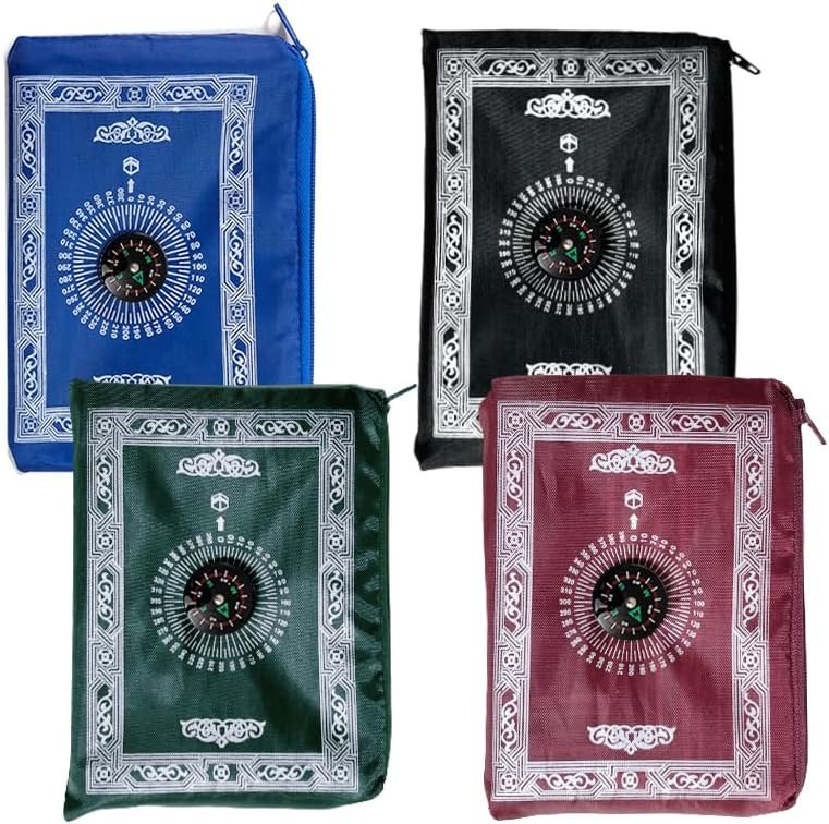4 Pieces Prayer Mat, Musilm Prayer Mat, Polyester Prayer Rug, Portable Travel Prayer Mat, Travel Prayer Rug with Compass, for Muslim Prayer, Ramadan(60CMx100CM)