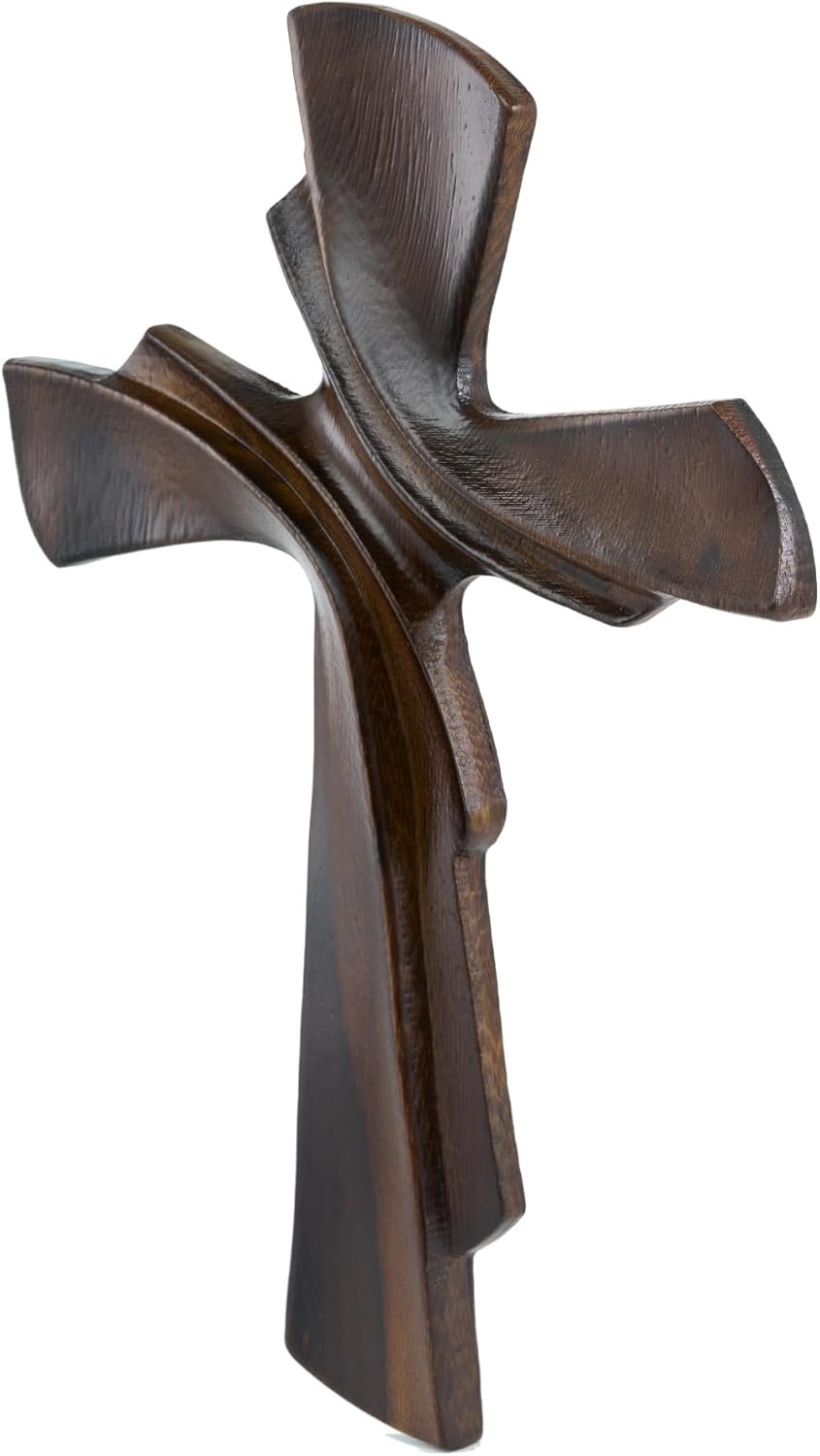 DAICAT – Hand-Carved Wooden Cross 9.8” – Christian Wall Decor for Easter, Baptism Gift, Unique Religious Gift for Mom, Sister, Teen Boy (No 1)