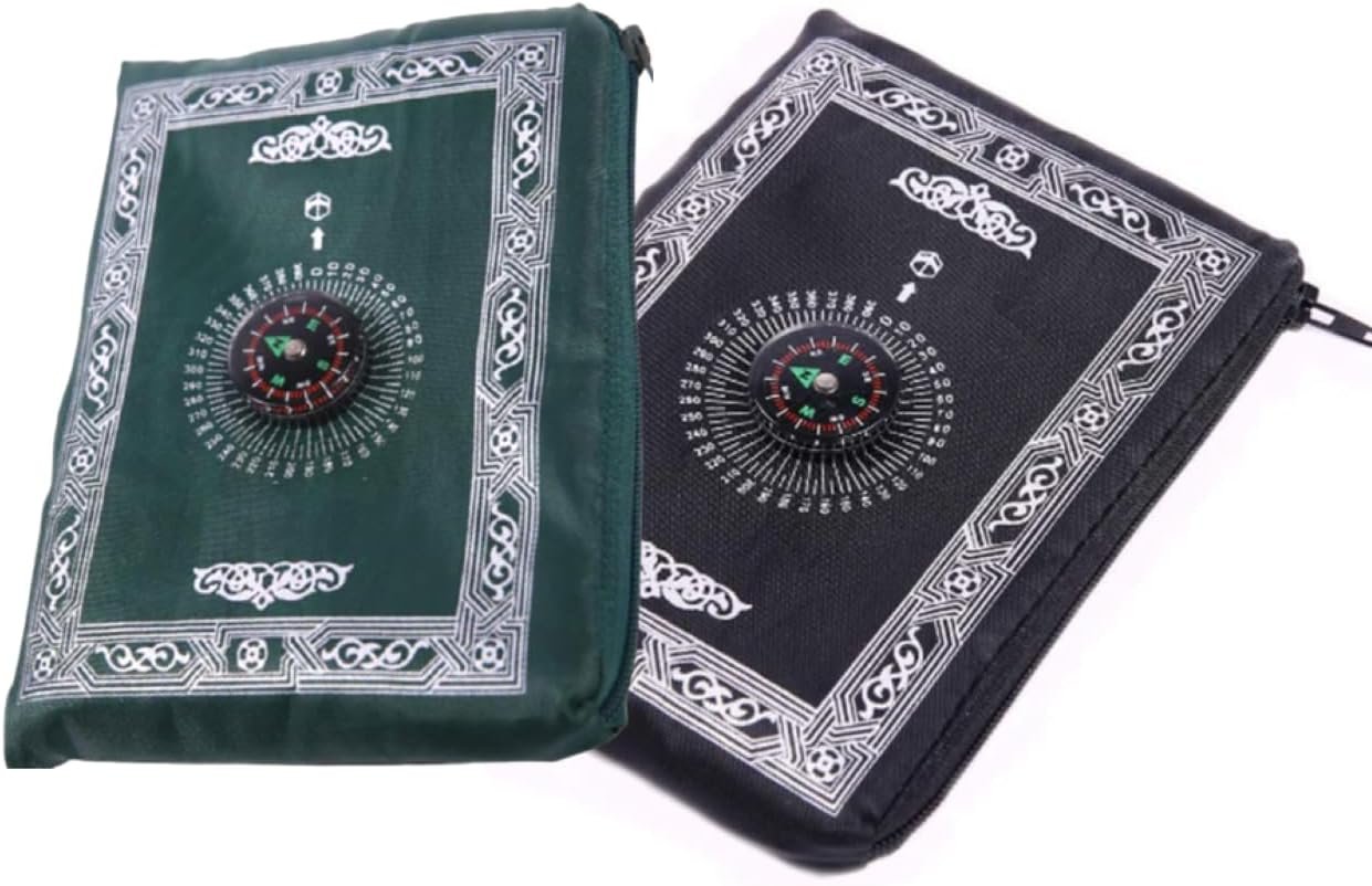 2 Pieces Portable Travel Prayer Mat with Compass, Waterproof Polyester Prayer Rug, Muslim Travel Prayer Mat, for Ramadan Gifts (60cm×100cm) (2)