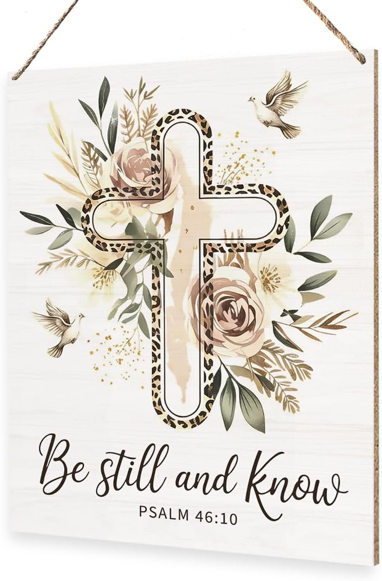 Bible Verses Psalm 46:10 Decor for Home Living Room Farmhouse Christian Cross Gifts for Women Men Believer 8 x 10 Inches