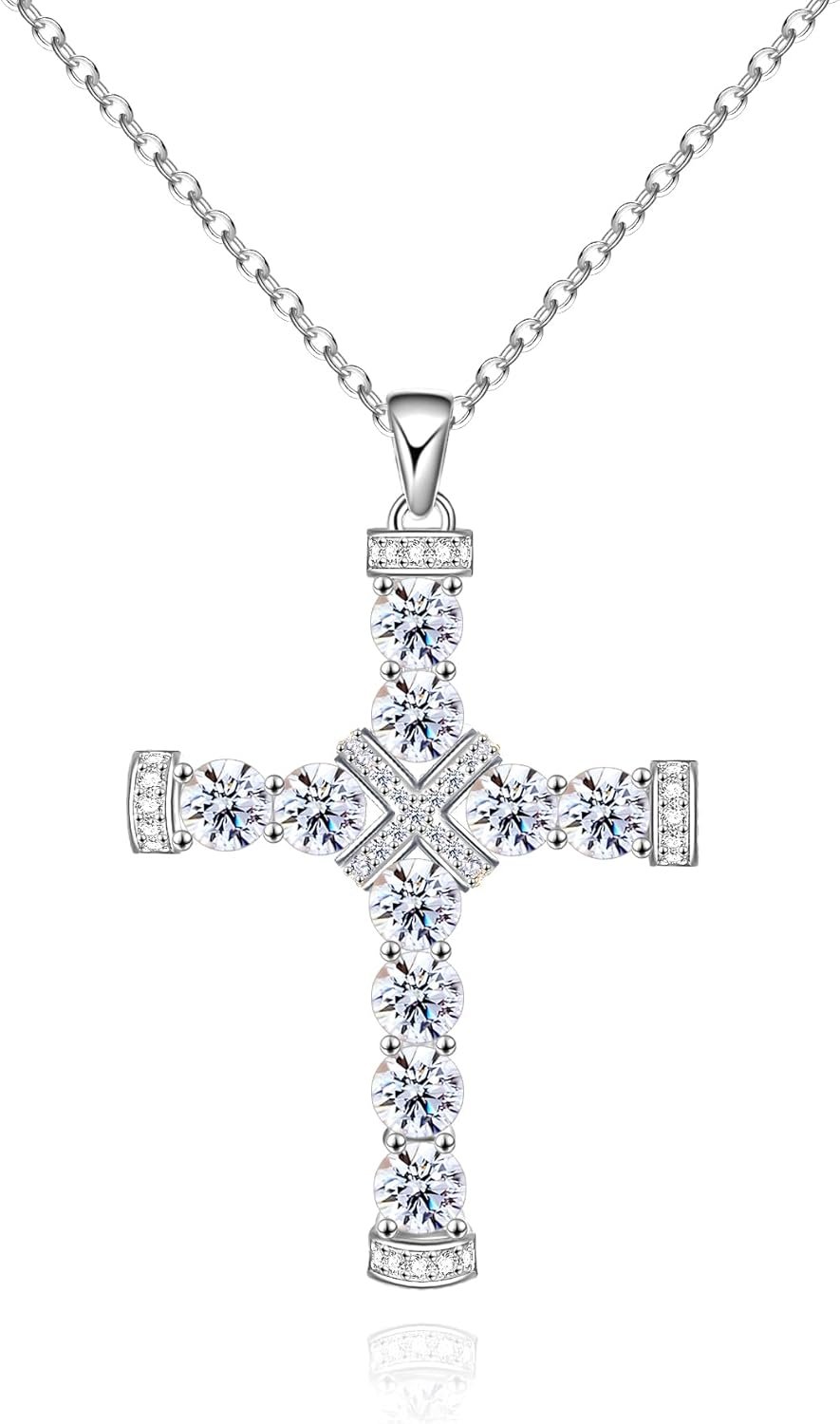 ACECHA Silver Cross Necklace for Women, Silver Plated CZ Cross Pendant, Dainty Faith Crucifix Necklaces, Jewelry Gift for Teen Mom Wife Women for Christmas Birthday