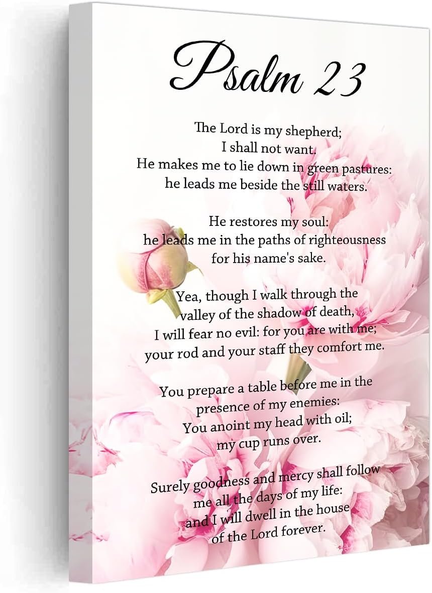 PBXBJY Christian Wall Art Psalm 23 Canvas Prints Bible Verses Poster Picture Scripture Painting Religious Artwork for Church Prayer Wall Decor Framed (Pink, (12.00″ x 18.00″))