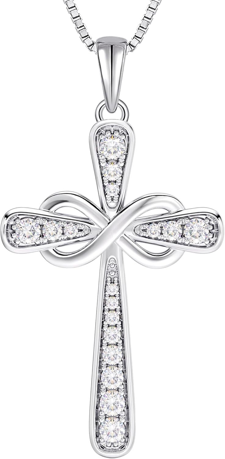 YL 925 Sterling Silver Cross Necklace for Women Halo Infinity Pendant Birthstone Jewelry for Mom