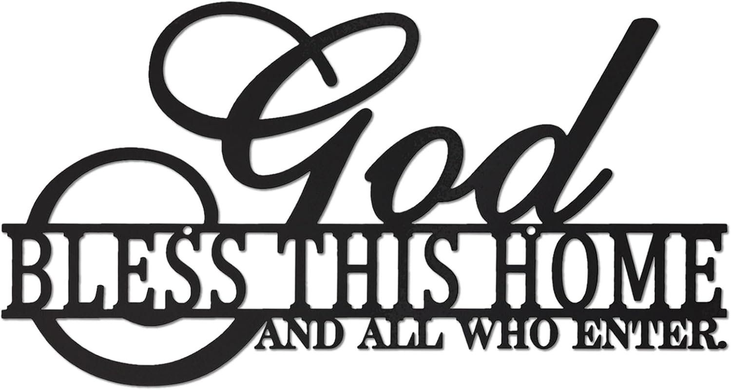 AHYS God Bless This Home Wall Decor Rustic Metal Home Sign Christian Jesus Decorations for Farmhouse Entryway Living Room Kitchen Dining Room