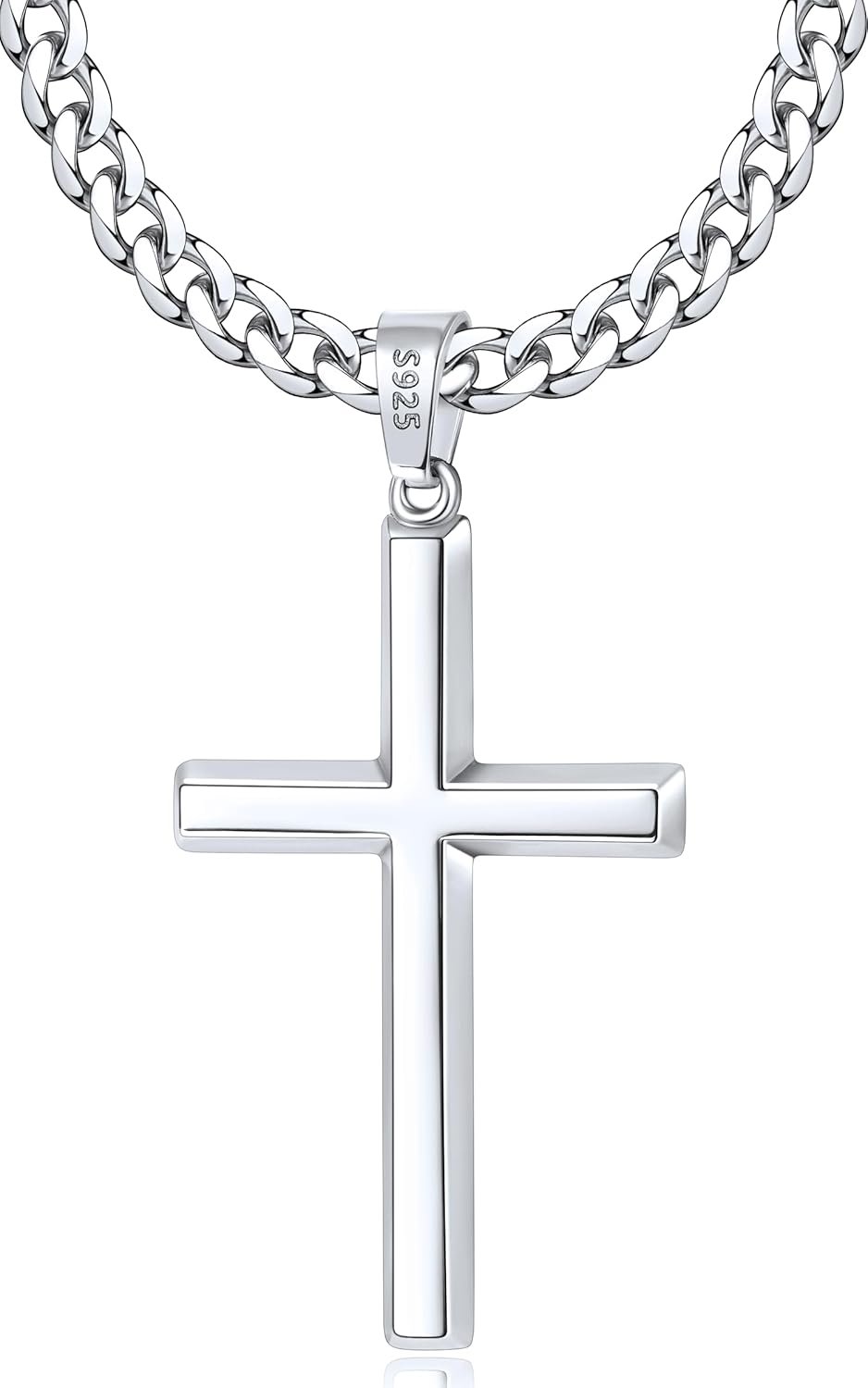 925 Sterling Silver Cross Necklace for Men, 14k Gold Plated Sterling Silver Cross Pendant with Top Craftsmanship 4mm Stainless Steel Cuban Chain Necklace for Men Boys Women 16-26 Inch
