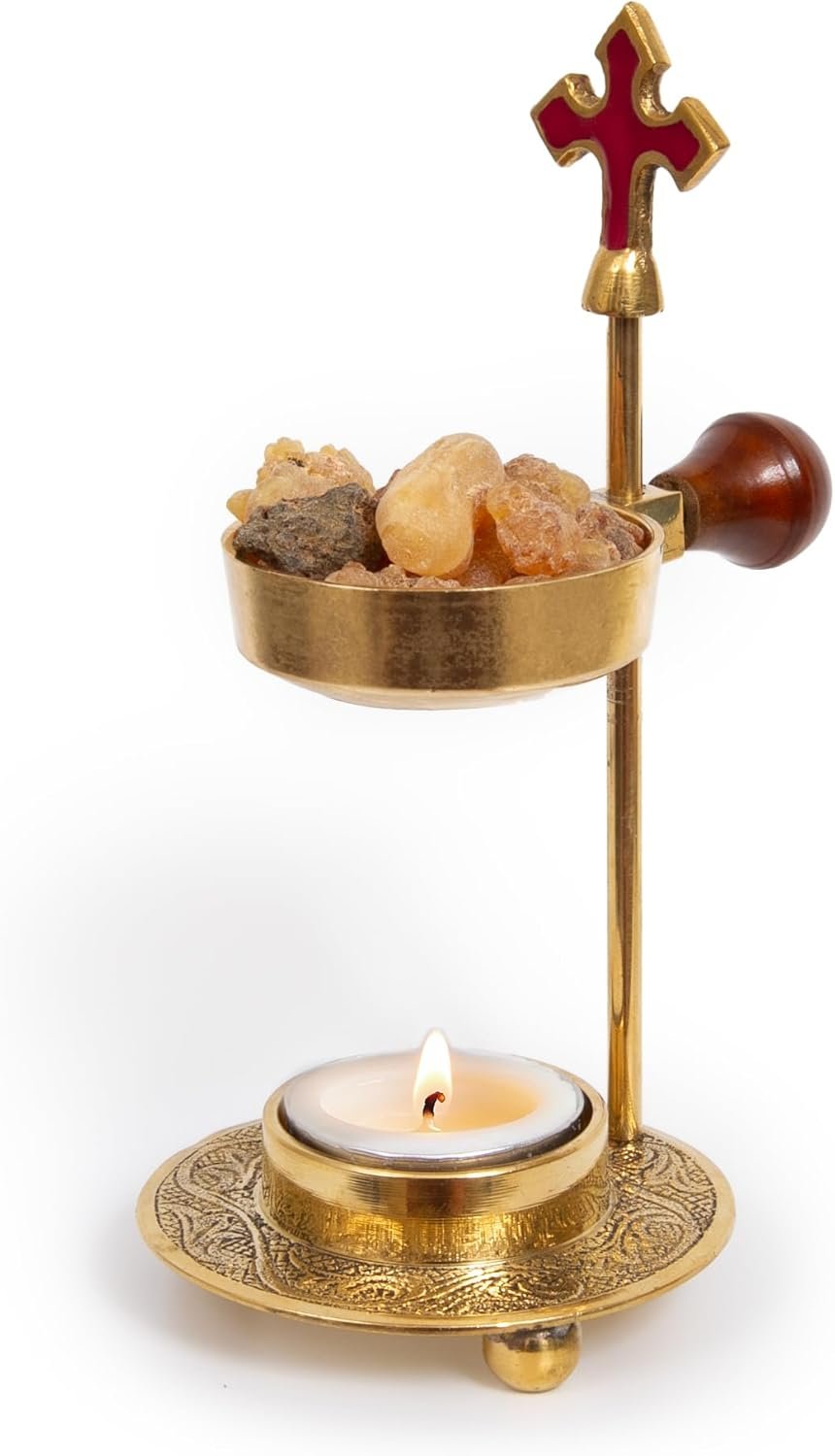 Christian Incense Burner, Cross Incense Holder – Tea Light Candle or Charcoal Resin Heated for Home Decor, Beautiful Adjustable Design for Worship and Spiritual Gifts, Offering a Calming Atmosphere.