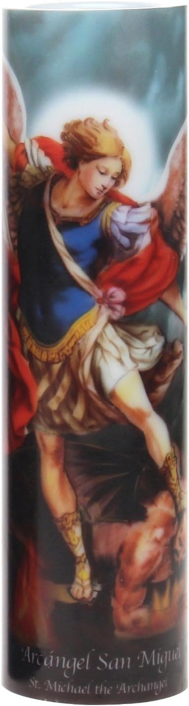 St Michael LED Flameless Devotion Prayer Candle, Religious Gift, Safe for Hospitals, Homes, Children, Has 6 Hour Timer for More Hours of Enjoyment and Devotion! Dimensions 8.1875″ x 2.375″