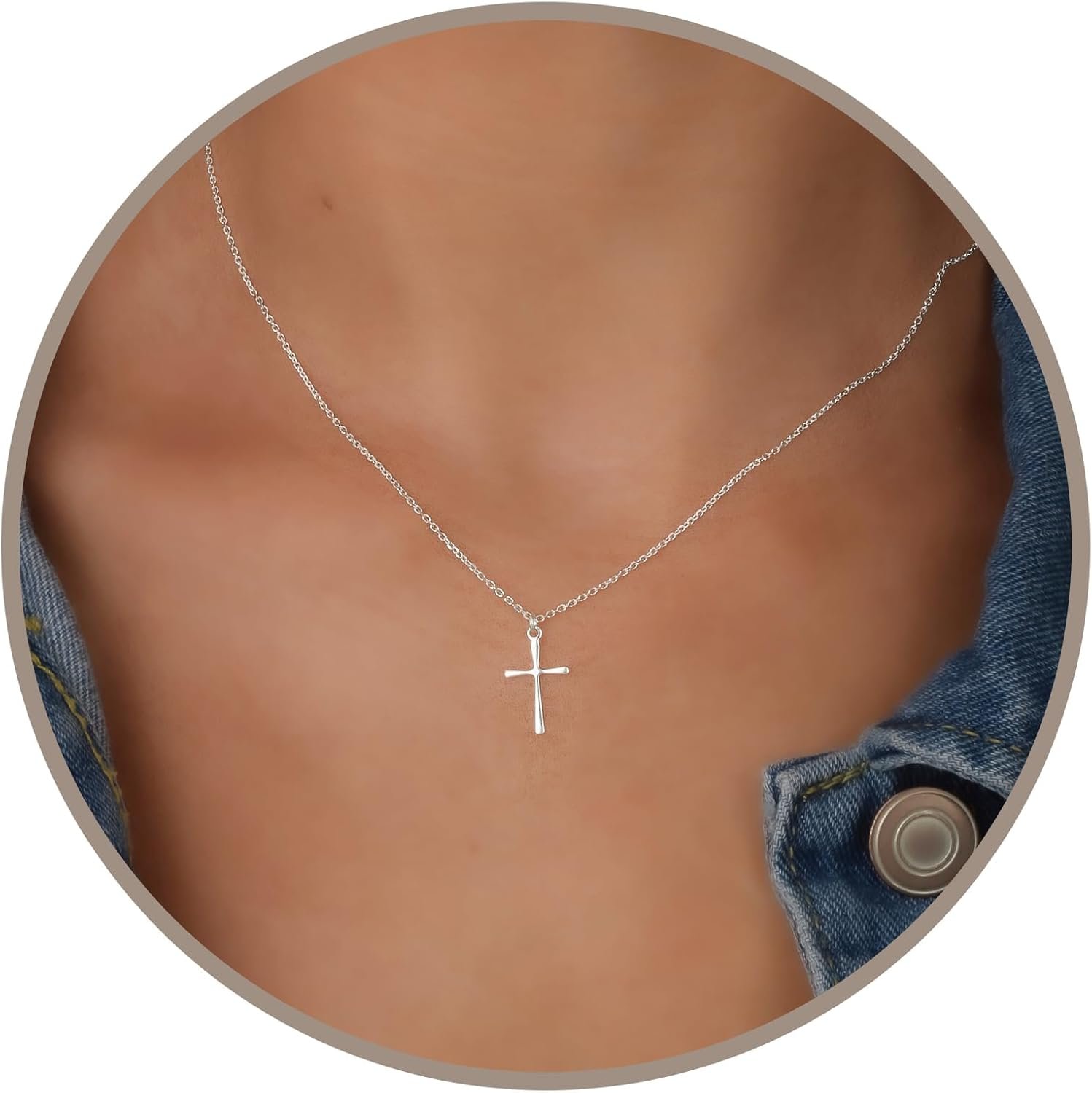 Annika Bella Cross Necklace for Women, 16-18 Inches Silver/Gold Chain, Women’s Small Simple Cross Necklaces Religious Charm Jewelry, Faith Gift for Her