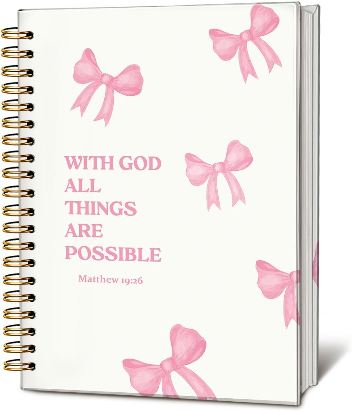 Bible Journal for Women, Christian Gifts for Women Girls, Prayer Bible Study Supplies Journaling Notebook, Cute Preppy daily devotional, Coquette Pink Bow Hardcover Spiral Notebook 5.5 x 8.3
