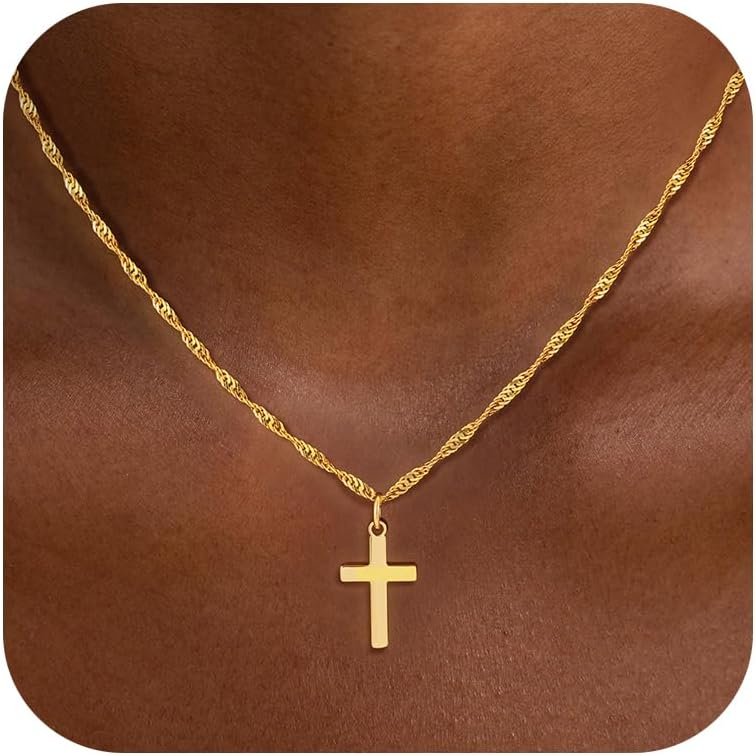 Cross Necklace for Women Trendy – Dainty 18K Real Gold Plated Minimalist Cross Necklace Non Tarnish Waterproof Trendy Cute Simple Small Necklaces Easter Christian Religious Faith Jewelry Gifts