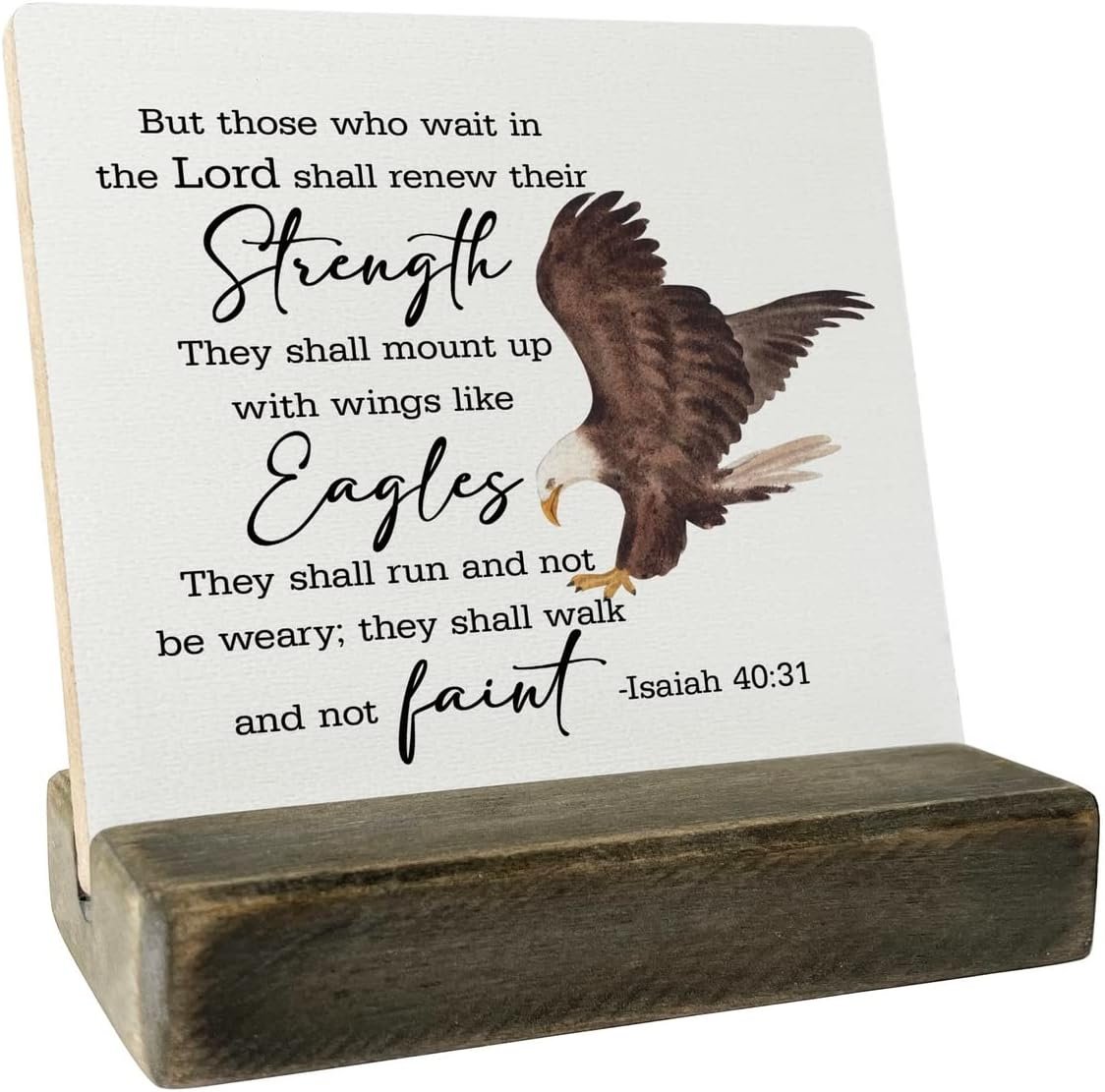 Christian Quote Wood Plaque Gift, Isaiah 40:31- But Those Who Wait Upon The Lord, Plaque with Wooden Stand, Meaningful Wood Sign Plaque Gift, Bible Verse Gift Wood Sign, Christian Family Décor