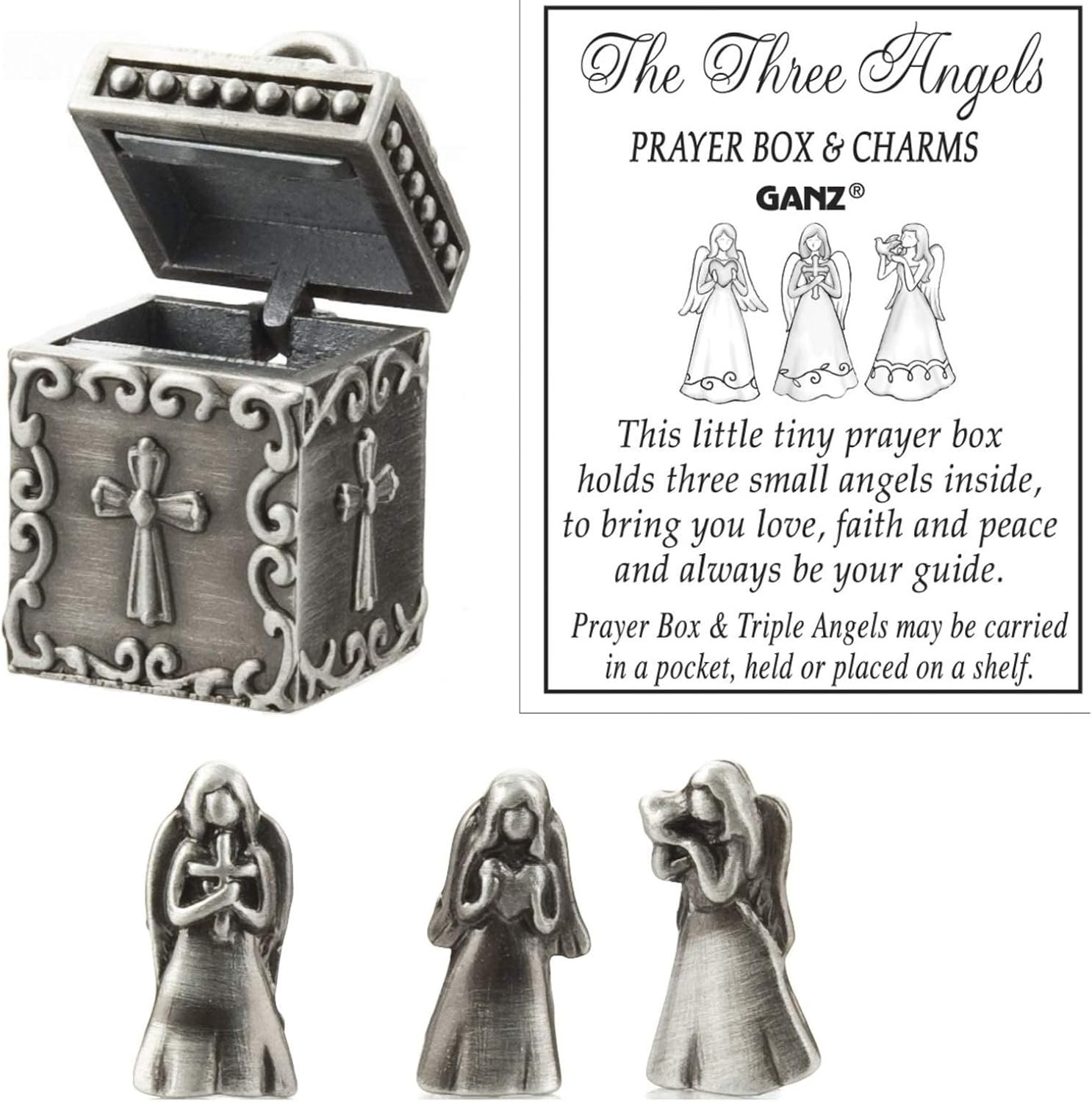 Ganz Angel Prayer Box Trinket – Triple Angels Charm Pewter
