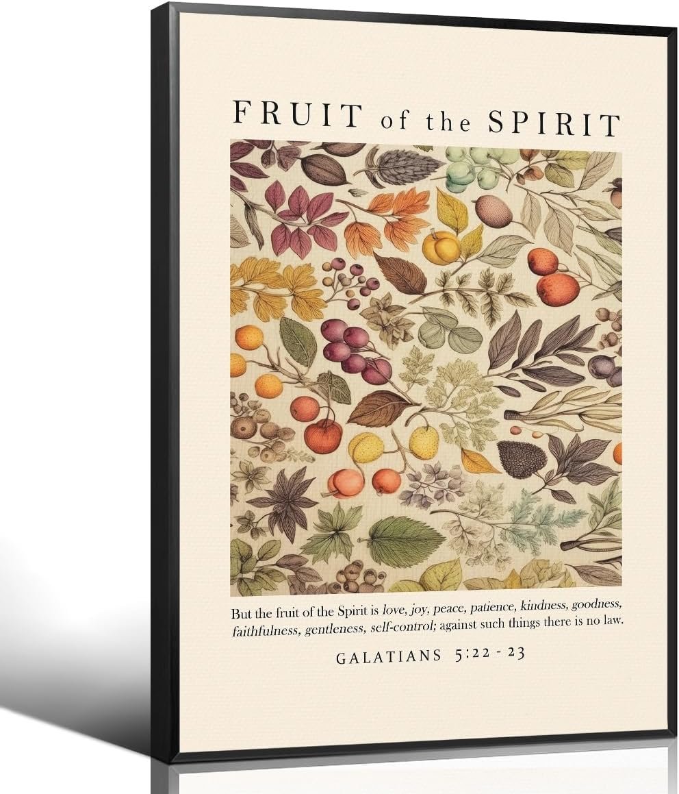 Fruit of The Spirit Canvas Wall Art, Christian Bible Verse Poster, Galatians 5:22-23 Love Joy Peace Patience Scripture Print, Religious Biblical Spiritual Artwork for Prayer 8x12in Unframed
