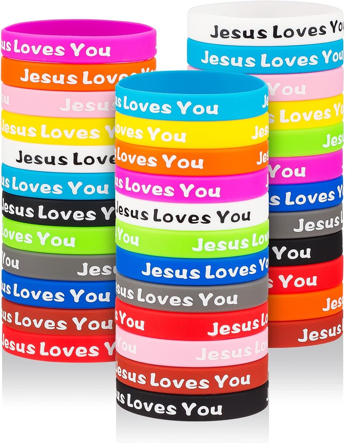 Jesus Loves You Rubber Bracelets Colorful Silicone Christian Jesus Wristbands for Men Women Party Favors Inspirational Bracelet for Adults Motivational Bracelet Christmas Gifts Church School