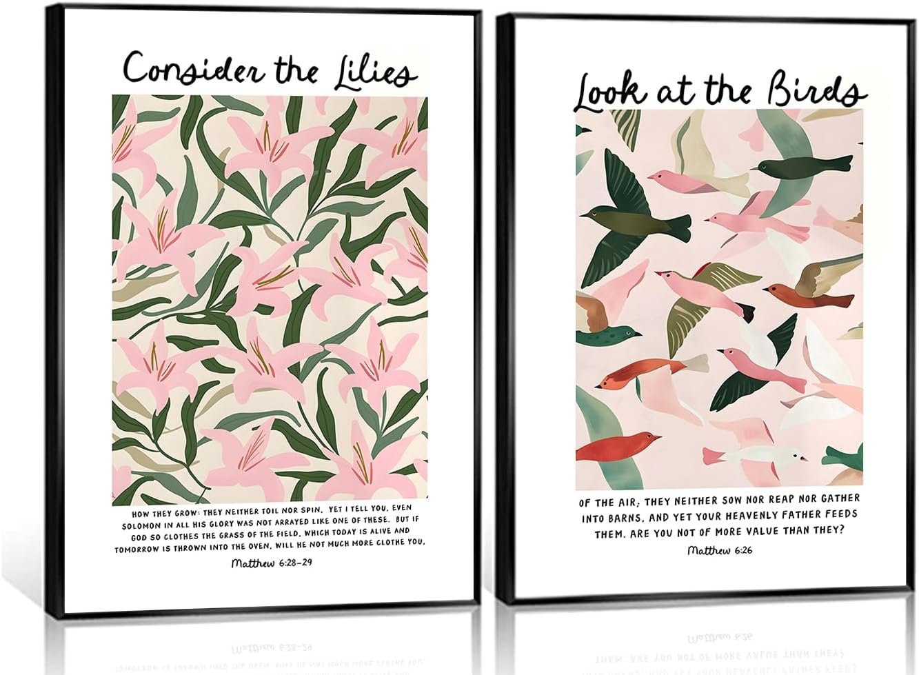 SETRIS 2Pcs Christian Boho Bible Verse Canvas Wall Art, Matthew 6:26 6:28 Consider the Lilies Look at the Birds Poster Print, Modern Aesthetic Wall Decor Artwork for Living Room Bedroom Home Decoration【UNFRAMED】