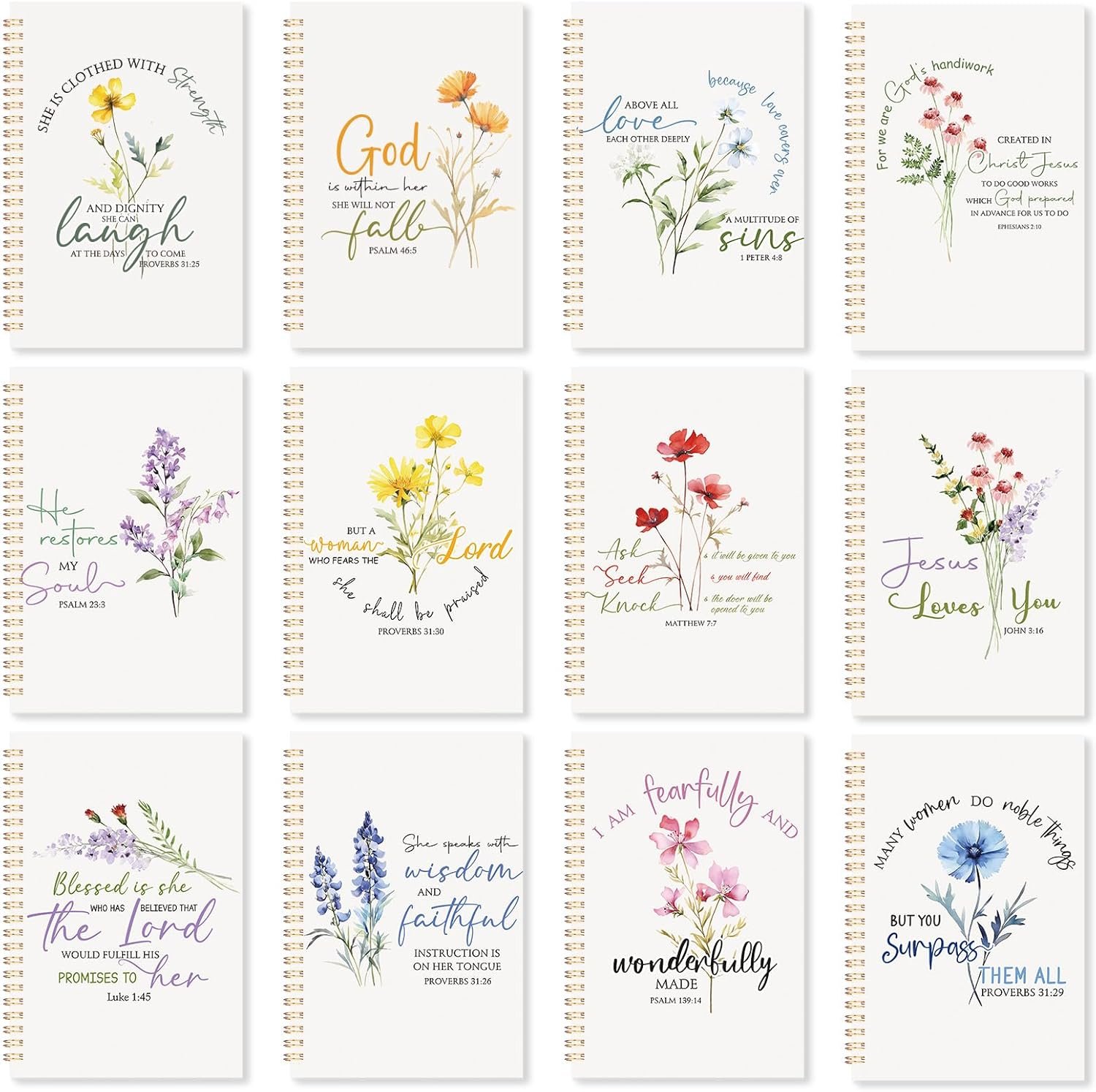 Supervitae 12 Pack Christian Gifts for Women Bulk Mother’s Day Spiral Bible Verse Notebooks A5 Aesthetic Inspirational Religious Journals Prayer Scriptures Notepad for Church Sunday School(Blessed)