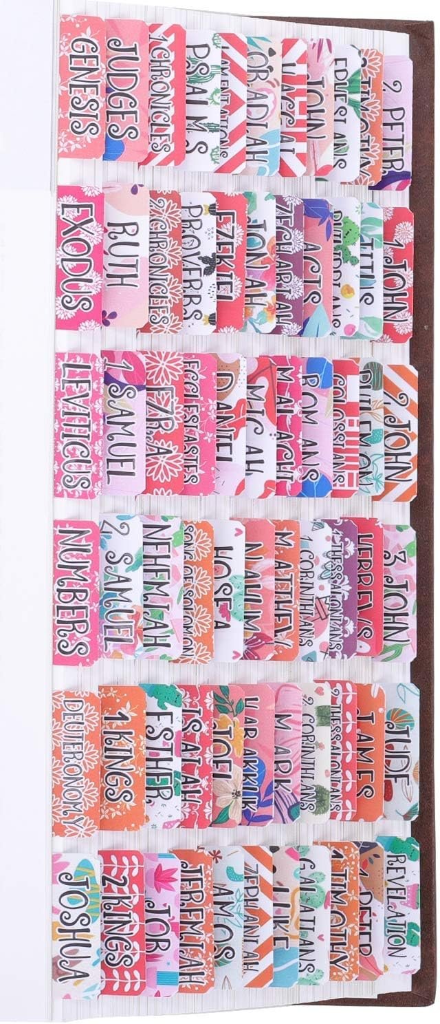 Colorful Coral Bible Tabs Laminated with Matte Film, Cute Bible tabs for Women and Girl, 90 Bible Index tabs in Total, 66 tabs for Old and New Testament, Additional 24 Blank tabs (Coral)