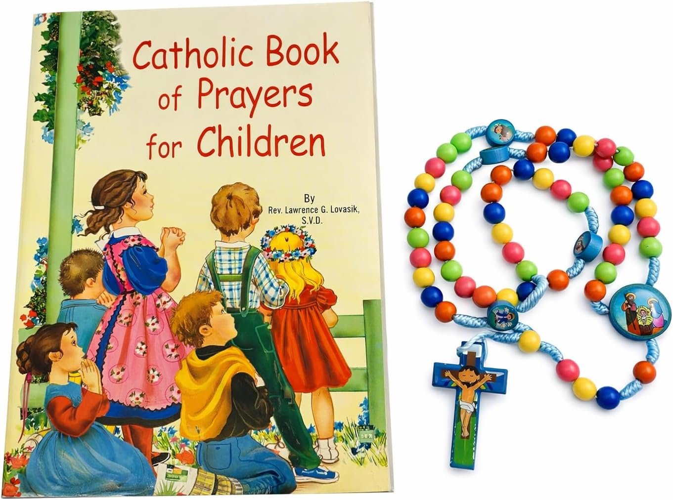 Westmon Works Baptism Set First Rosary and Catholic Book of Prayers for Children and Gift Bag