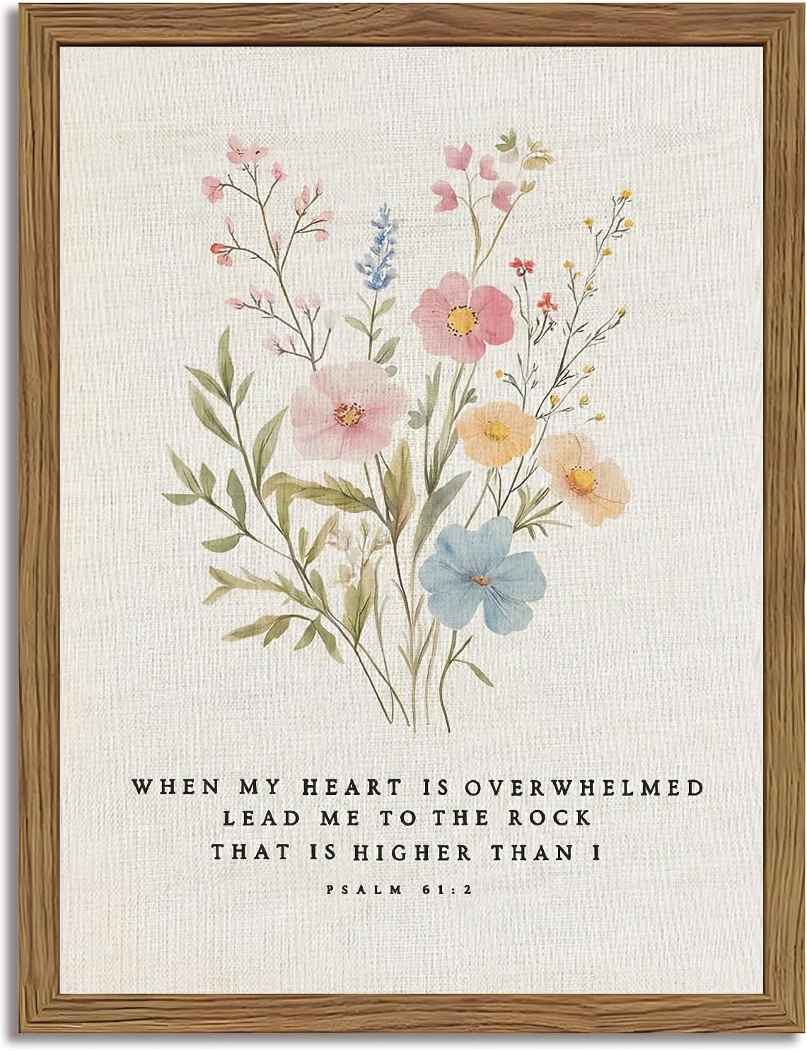 Christian Scripture Canvas Wall Art 8×10 Inch Psalm 61:2 Bible Verse Wall Decor, Boho Floral Religious Artwork for Prayer Room, Church, Office, Home, Wood Framed