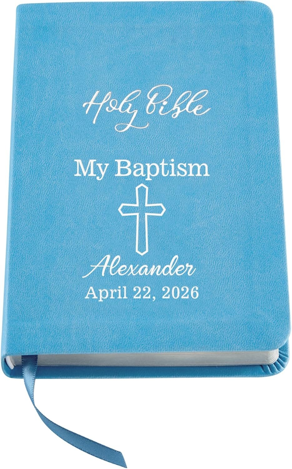 Let’s Make Memories Personalized Bible – Religious Gift for Faith Milestone – Customize with Any Message – for Boy Baby – Easter Basket Stuffer – Baptism Keepsake – Blue