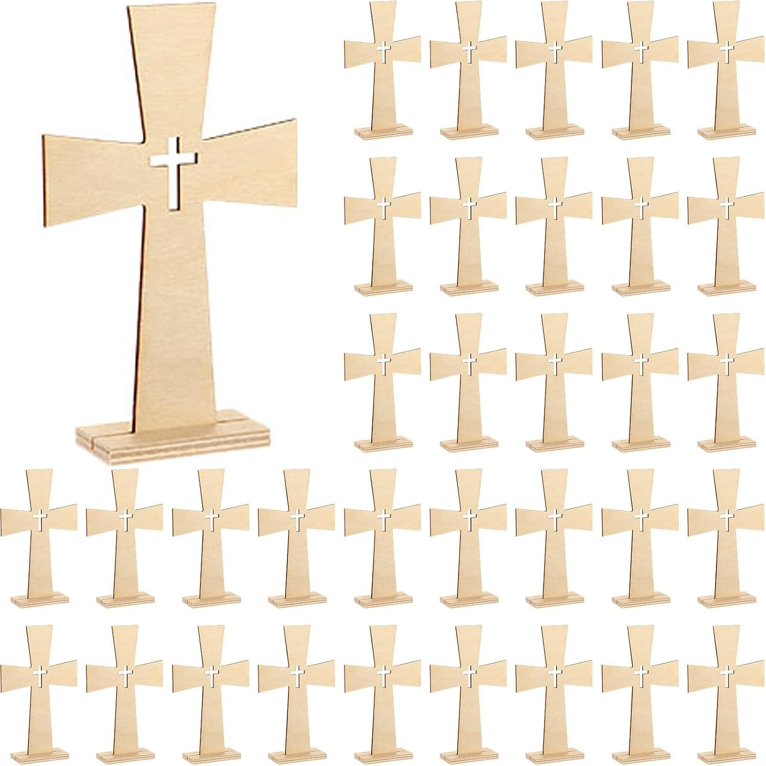 Beeveer 24 Pieces Wood Crosses for Crafts Catholic Wooden Crosses Bulk for Baptism Unfinished Wooden Cross for Centerpieces Wall Decor Wood Standing for First Communion Baptism, 8 x 5 Inch