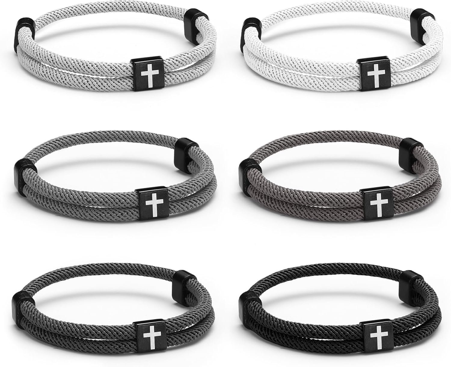 Landical 6 Pcs Cross Bracelet Father Men Gift Adjustable Braided Rope Christian Graduation Religious Prayer WWJD Jesus Gift for Women