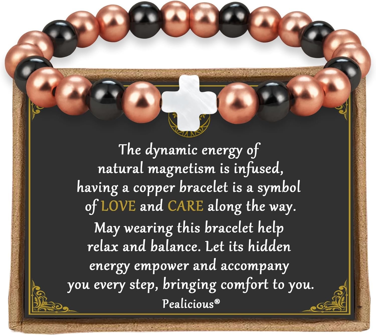 PEALICIOUS Copper Bracelet for Women and Men, 8MM Cross Copper Magnetic Bracelets with 3500 Gauss Magnetic Bead as Christian Jewelry for Mom, Cooper Hematite Jewelry as Mother Day Gift for Parents