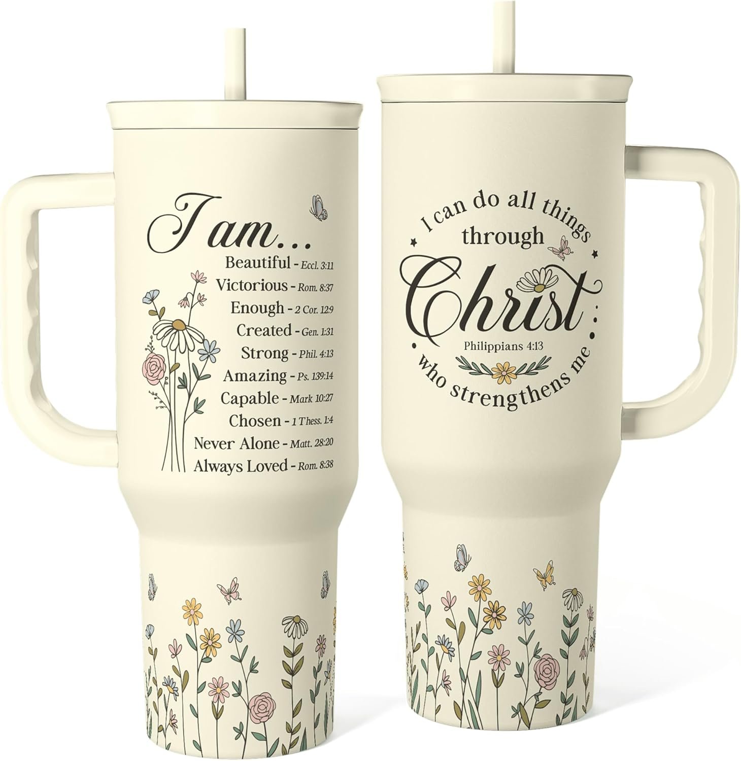 Christian Tumbler with Handle 40oz, Inspirational Gifts for Her, Religious Gift for Women Girl, Stainless Steel Insulated Coffee Travel Cup, Inspiration Gift for Christmas Birthday Mothers Day