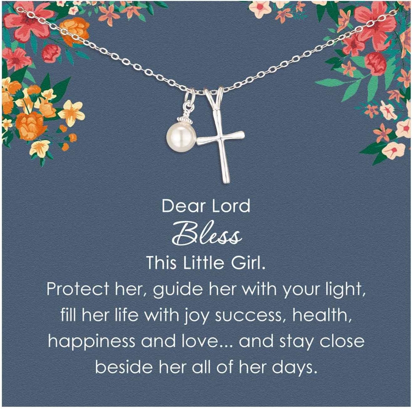 Sterling Silver Cross Necklace for Girls – First Communion, Baptism, Confirmation Gifts for Teenage Girl, Little Girls Jewelry with Pearl, Easter Gifts for Godchild