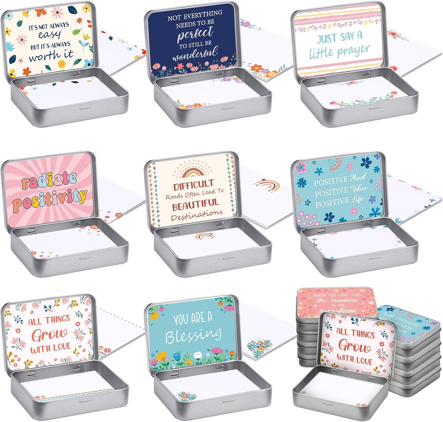 Zonon 9 Set Prayer Box with 180 Pcs Cards Art Floral Prayer Request Box with Inspirational Flower Cards and Stickers DIY Encouraging Gift for Women Easter First Communion Christian Gift