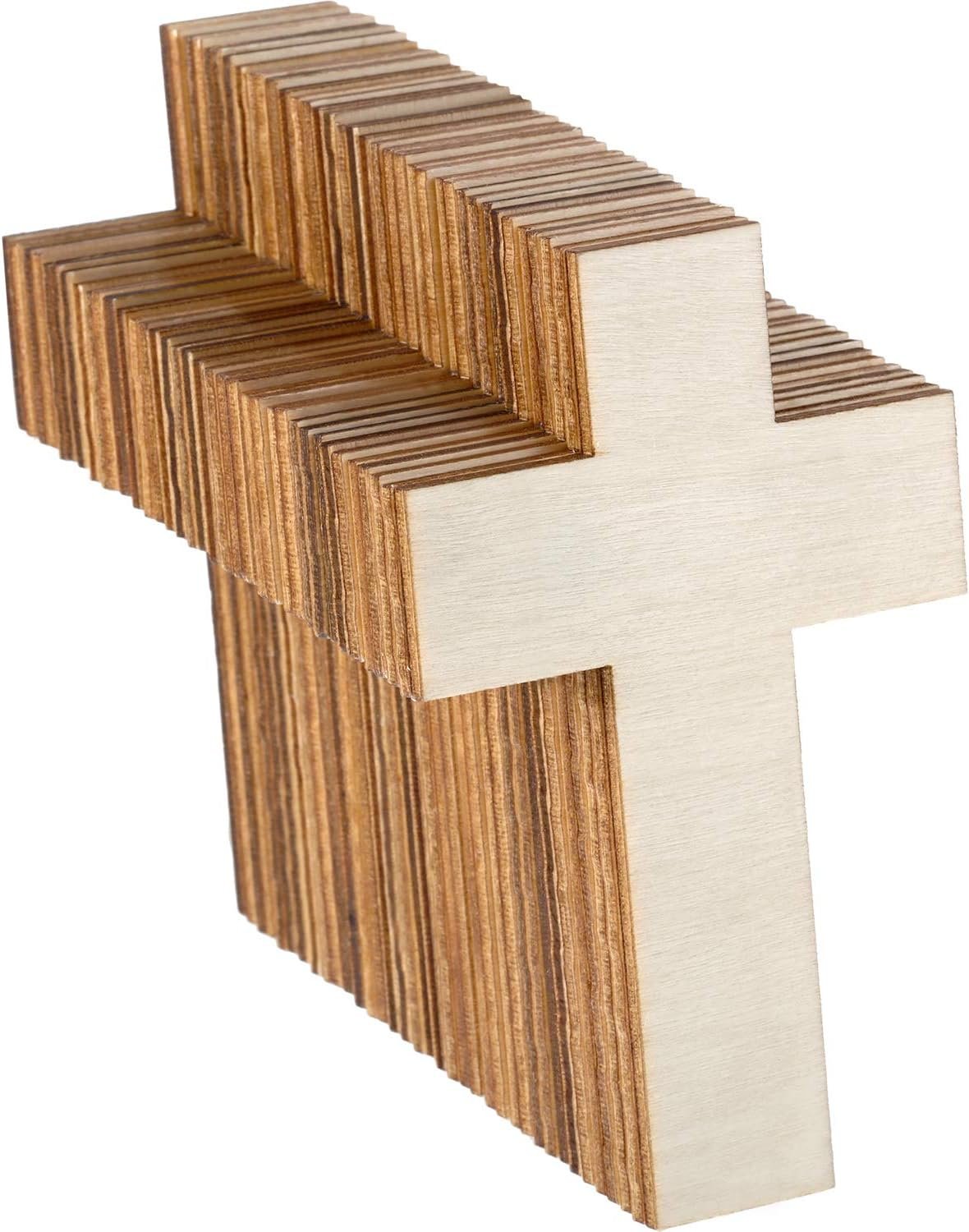 meekoo 36 Pieces Blank Wood Cutouts Unfinished Cross Shaped Wooden Pieces for DIY Arts Craft Project, Decoration, Gift Tags