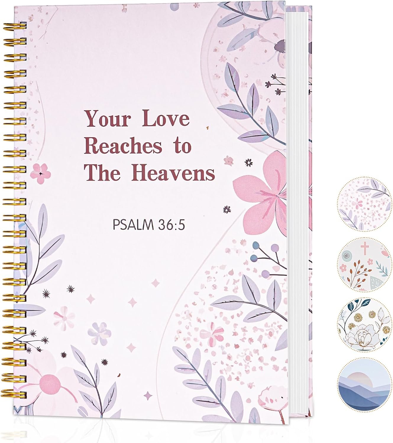 Christian Journals for Women – Spiral Bible Notebook for Her| Prayer & Bible Journaling for Women, Cute Floral Writing Church Notes Notebook & Inspirational Religious Gift for Christians, PSALM 36:5