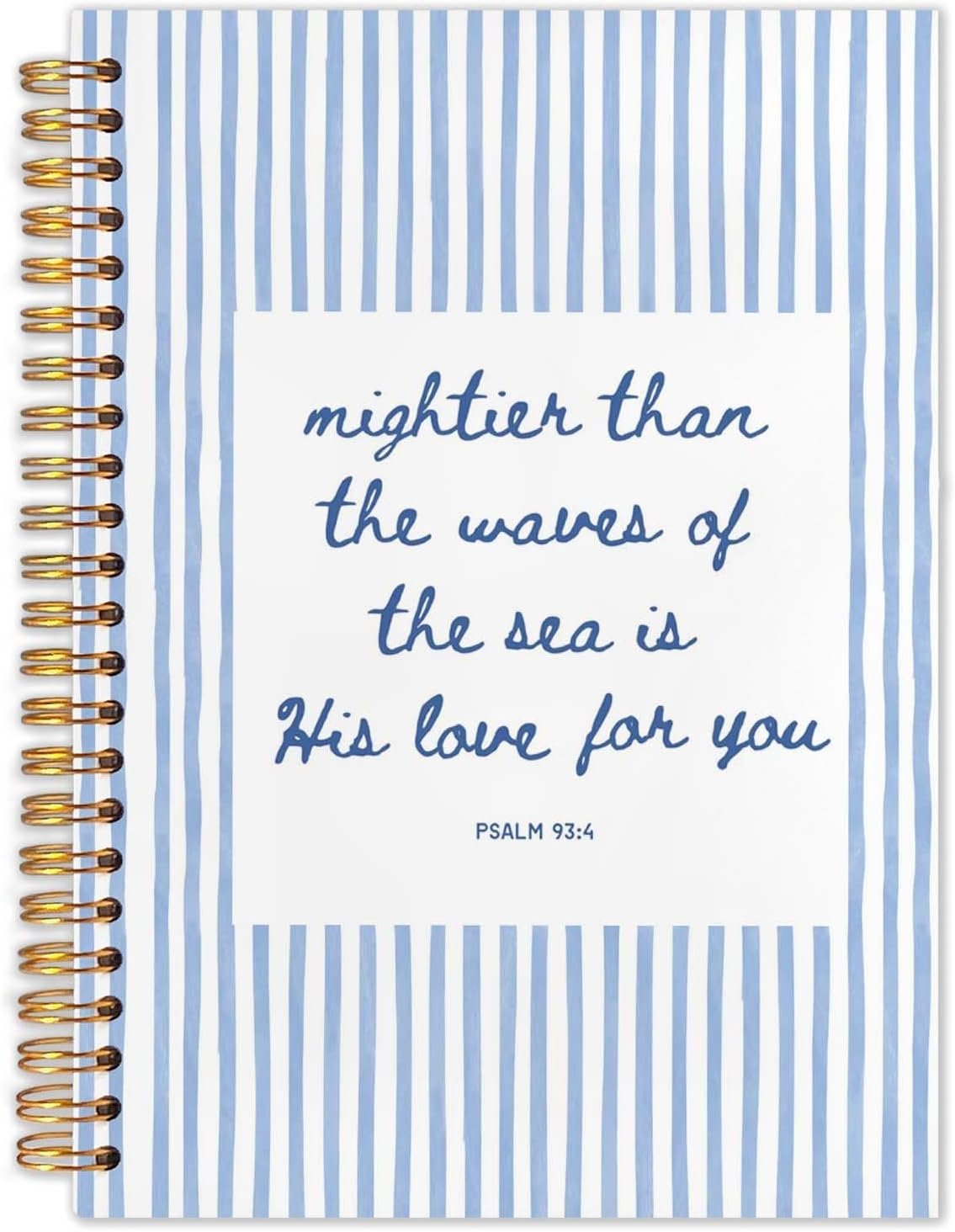 SAFDSGFDB Blue Striped Christian Notebook Journal 5.5×8.3, Mightier Than the Waves Religious Bible Spiral Hardcover Journal Notebook for Prayer Church Note Taking