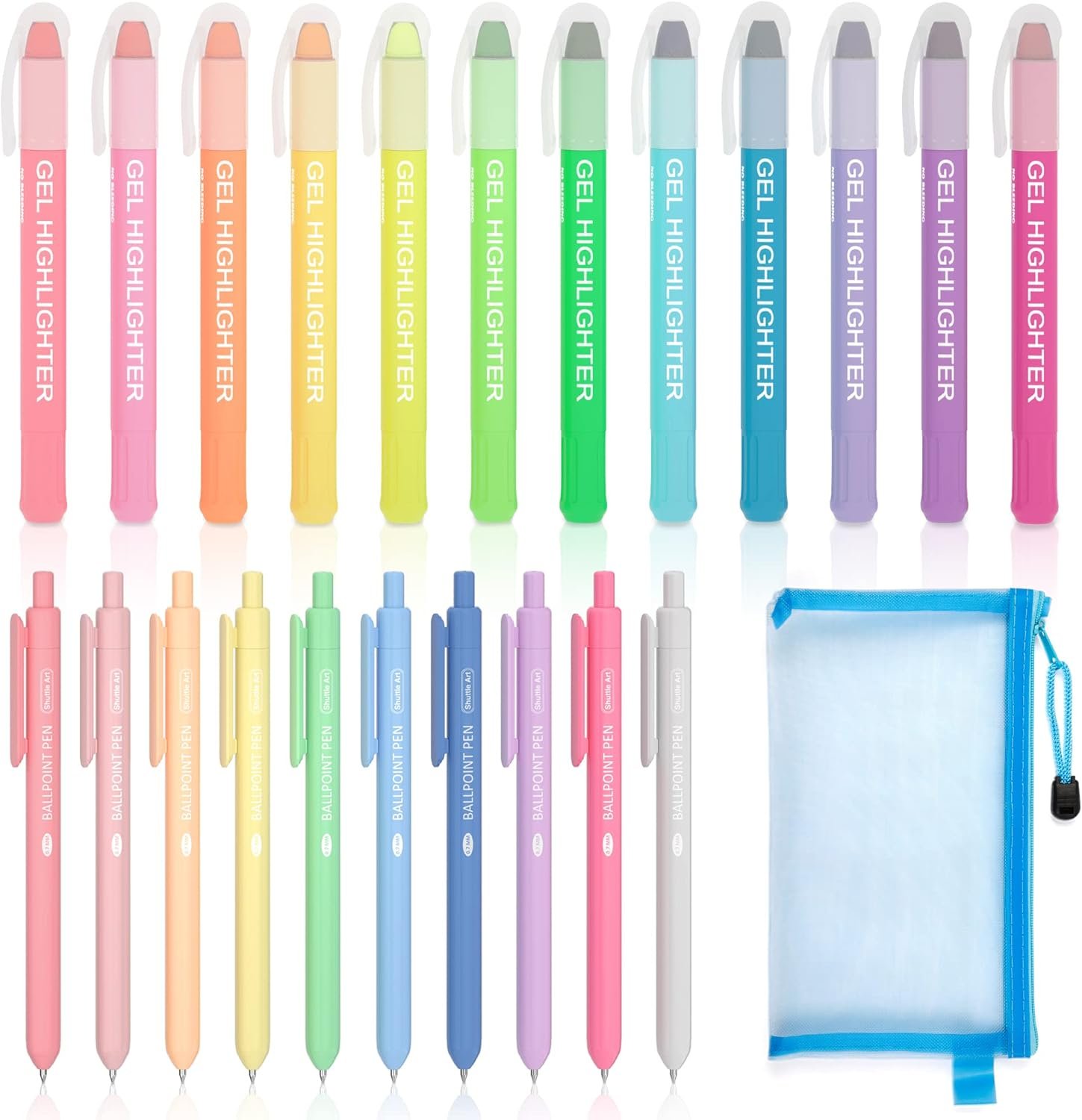 Bible Highlighters and Pens, 22 Pack Journaling Kit, 12 Colors Gel Highlighters and 10 Colors Ballpoint Pens with a storage bag, Bible Markers No Bleed Through by Shuttle Art