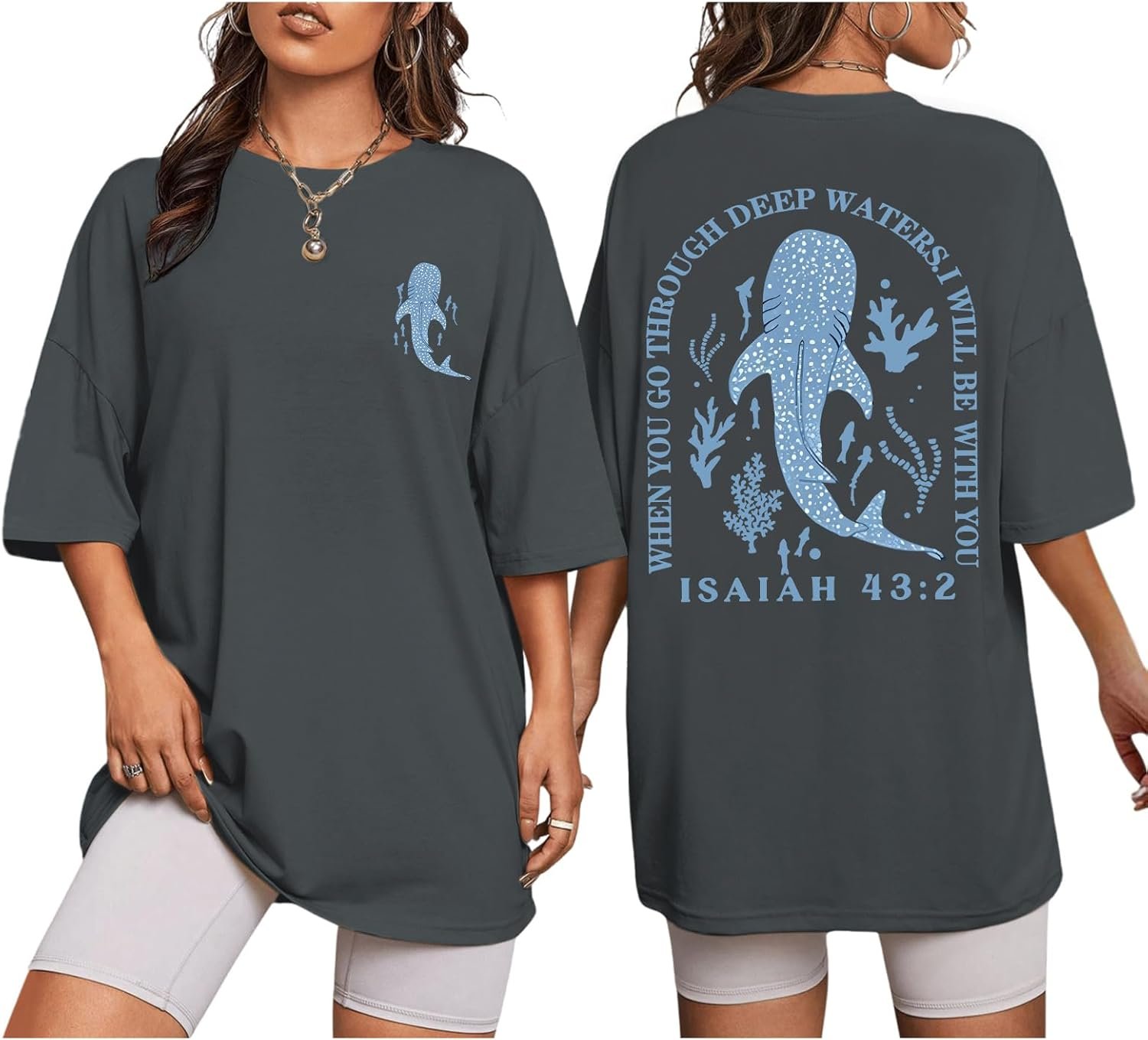 KIEKIECOO Oversized Christian Bible Verse T Shirts for Women Faith Religious Vintage Graphic Tees Inspirational Summmer Tops