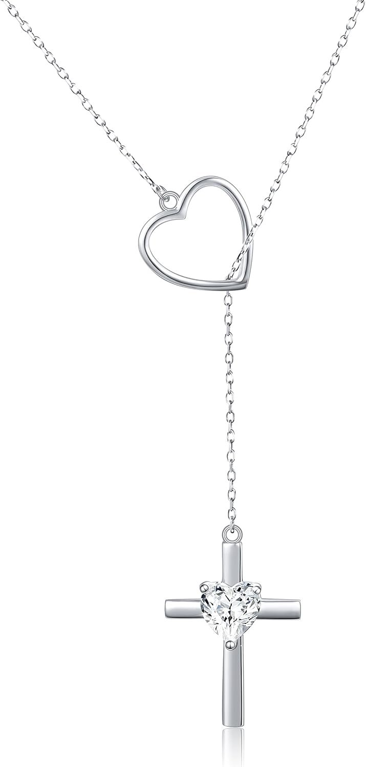 Yearace Cross Necklace 925 Sterling Silver Infinity Love of God Heart Cross Pendant Necklace Christian Gift for Women
