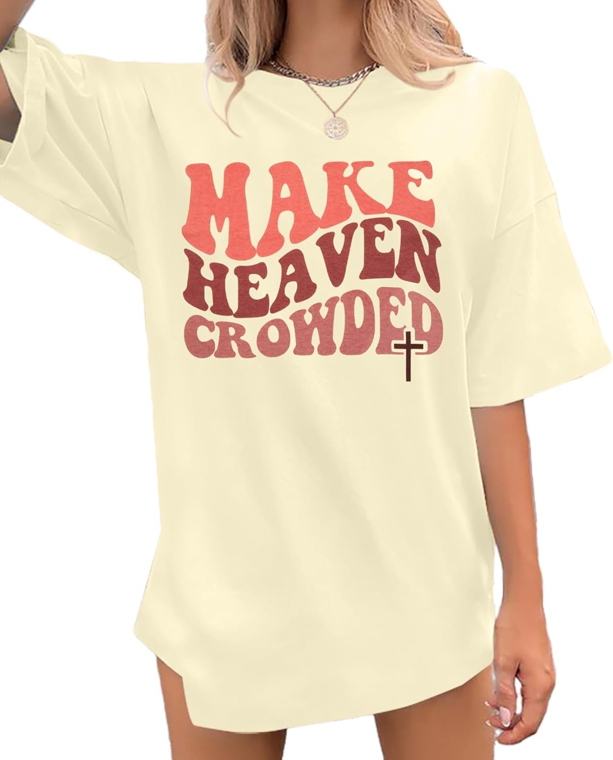Make Heaven Crowded T-Shirt Women Oversized Christian Shirt Inspirational Graphic Tee Short Sleeve Top