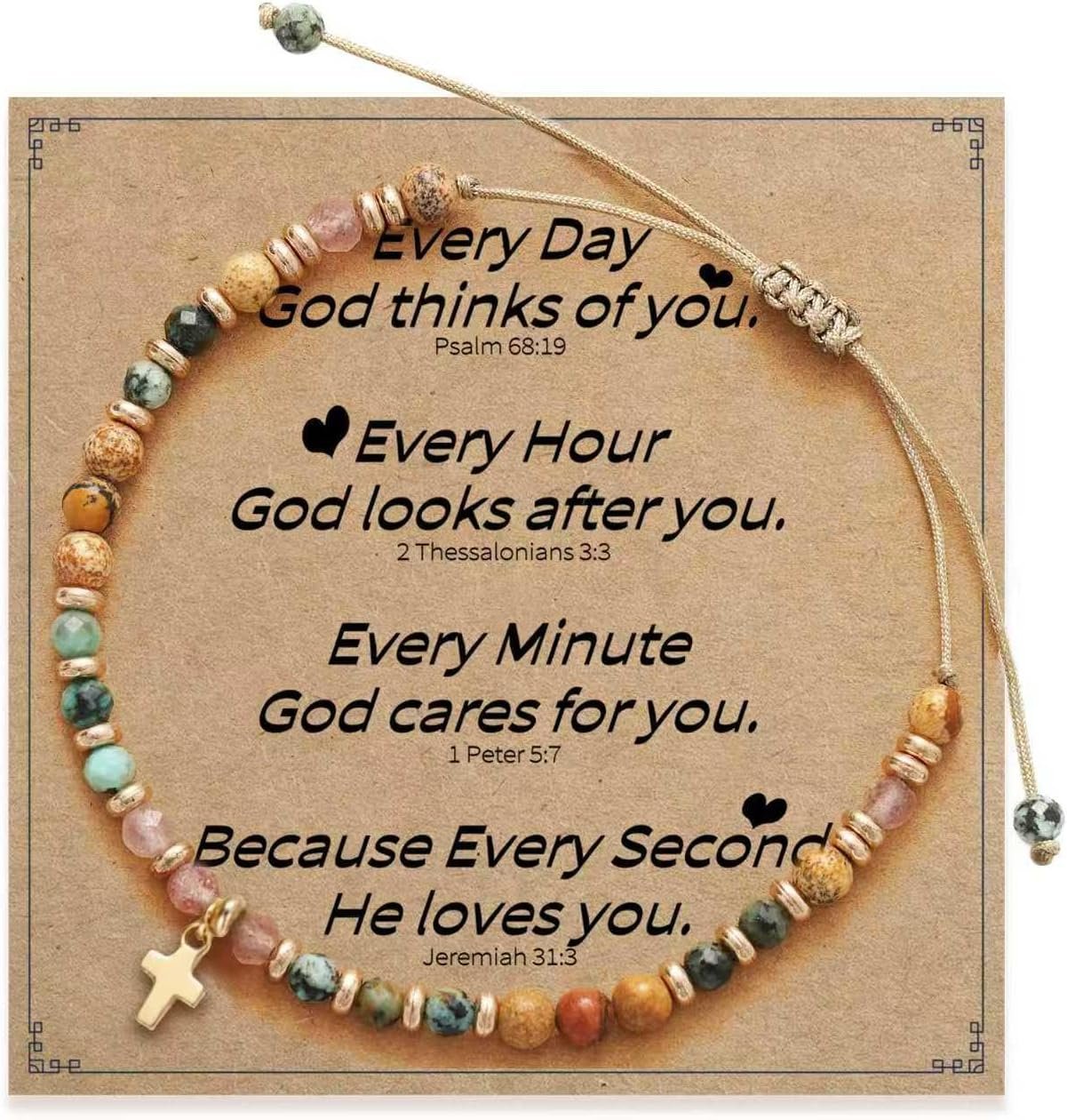 Pavolini Christian Gifts for Women, Cross Bracelet, Christian Gifts, Inspirational Gifts for Women, Natural Stone Beaded Bracelets, Religious Gifts for Woman