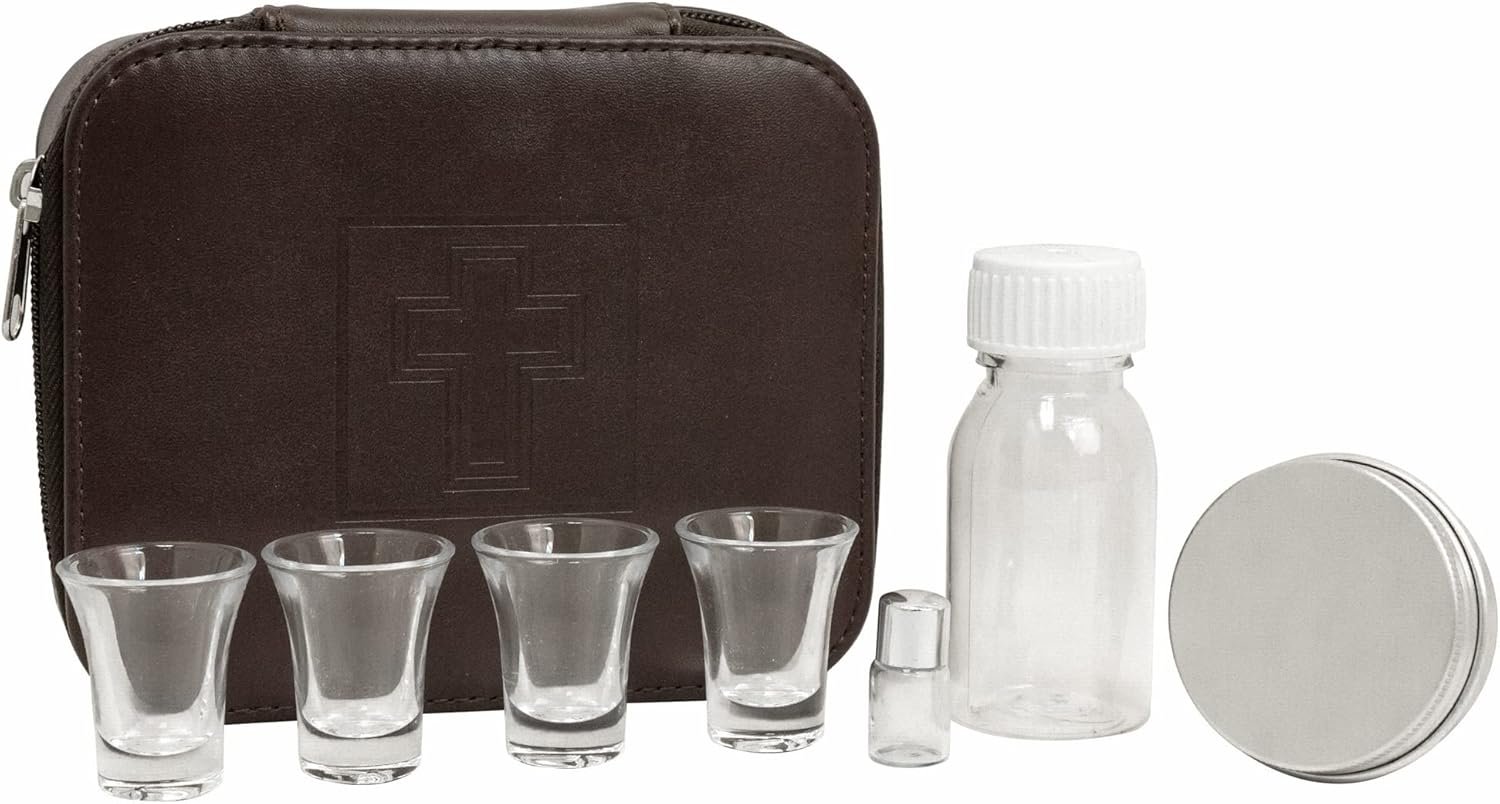 Portable Communion Set | Case with Four Cups, Bottles, and Tin | Lightweight and Compact for Travel and Sick Calls | Great Catholic Gift for Ordination and Priests