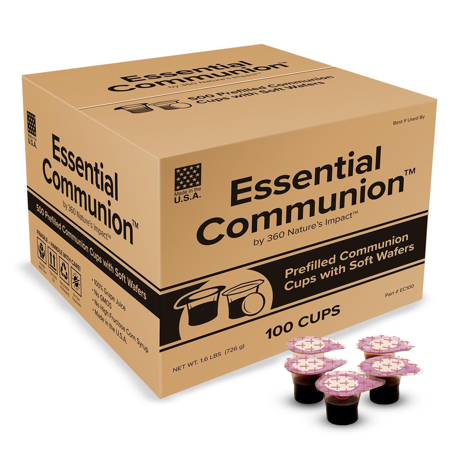 Prefilled Communion Cups and Wafer Set with Concord Grape Juice, Disposable Communion Elements for Church, Home, and Hospital Services, Holy Eucharist Supplies, 100 Count