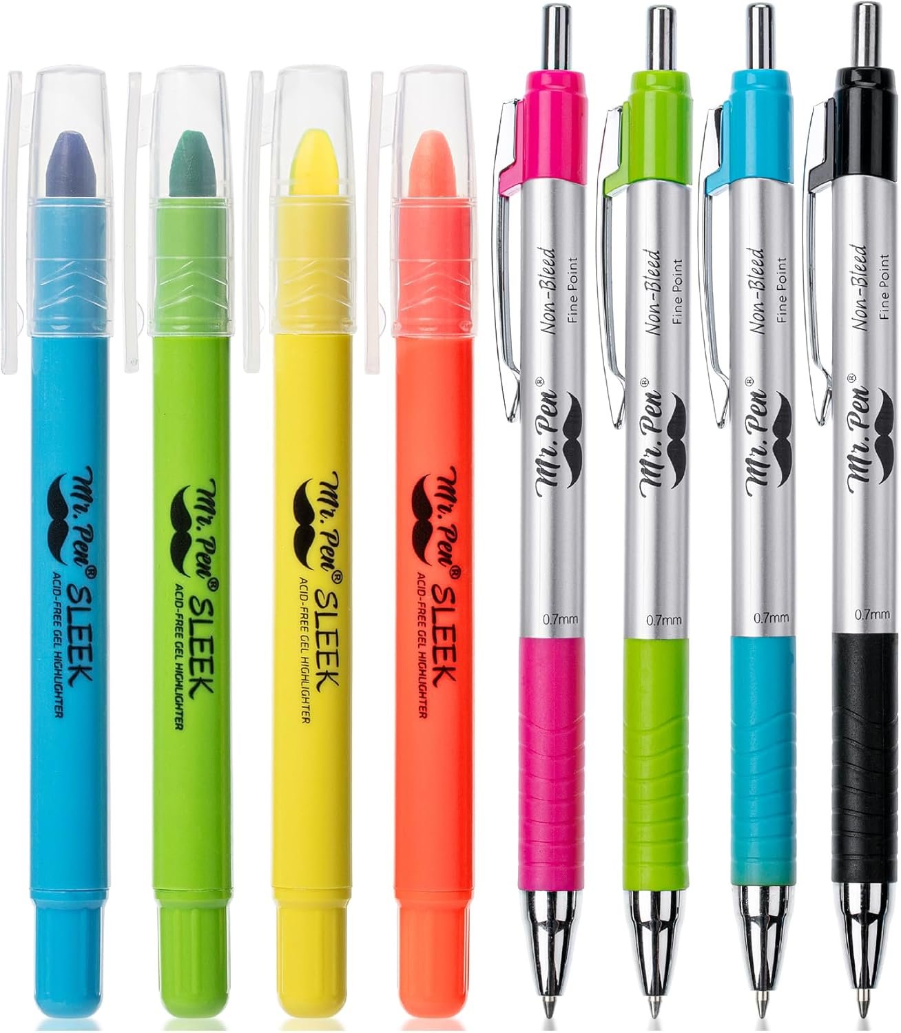 Mr. Pen- Bible Highlighters and Pens No Bleed, 8 Pack, Colorful Ink Pens 0.7mm for Highlighting, Bullet Journaling, Note-Taking, Summarizing, Bible Study, Planning, School and Office Use