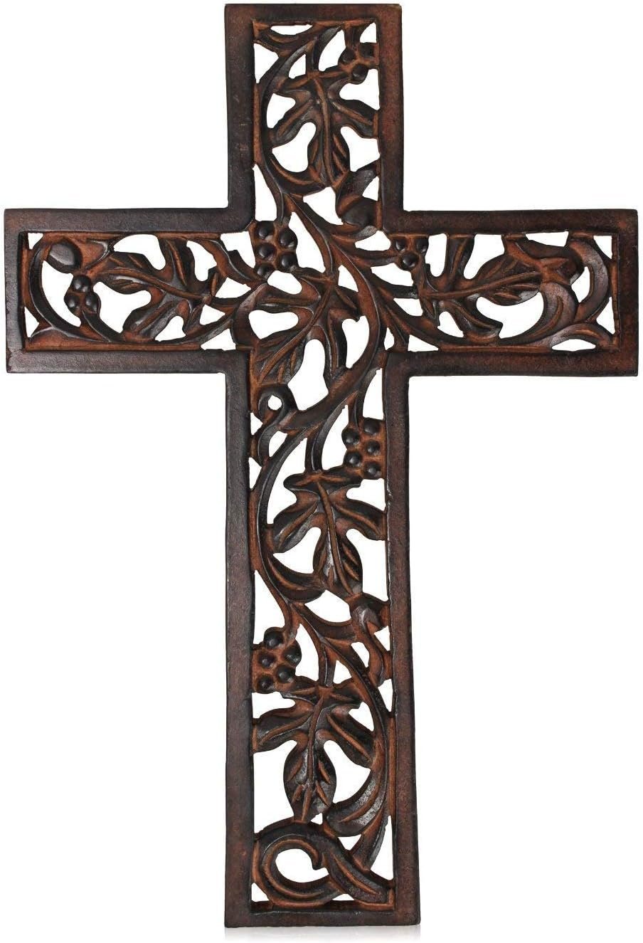 S.B.ARTS Wall Cross Handmade Wooden Design French Plaque Hanging Wall Crucifix with Floral Carving Hanging Cross for Wall Decor, Church Hanging Ornament, Living Room Home Decor (Black)