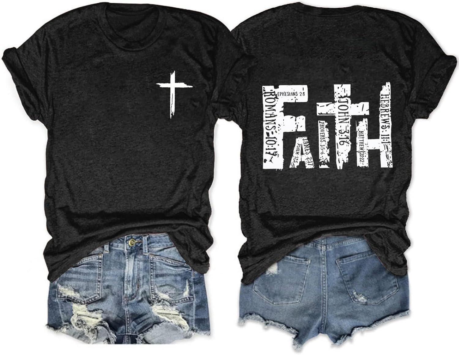 Faith Shirts Women Christian Cross Inspirational Graphic Bible Verse T-Shirt Religious Casual Short Sleeve Top Tee